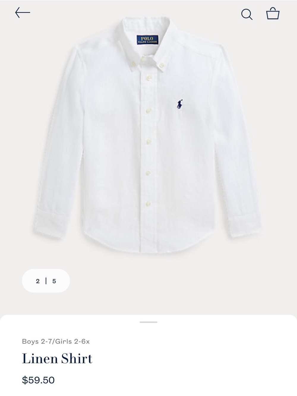 Ralph Lauren White Button-Down Linen Shirt with Navy Pony